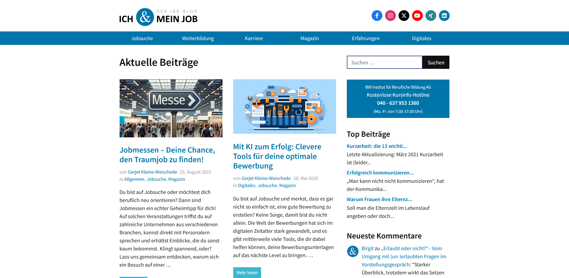 Screenshot des Blogs vom IBB: Ich und mein Job